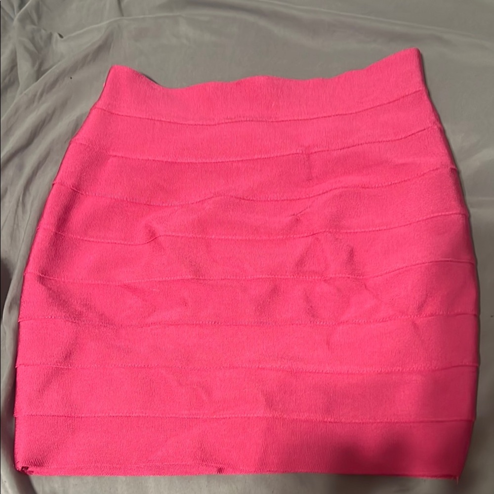 Herve Leger Pink Mini Ribbed Pencil Skirt for Cocktail